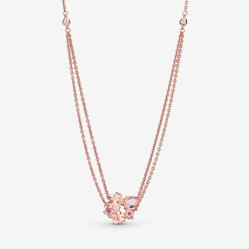 Elegant Rose Gold Blossom Flower Swarovski Crystal Necklace 