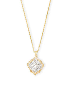 Kacey Gold Long Pendant Necklace in Silver Filigree Mix