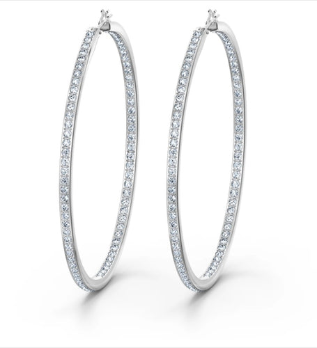 Swarovski Rare Hoop Pierced Earrings, White, Rhodium plated