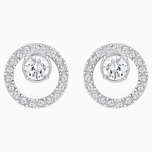 Load image into Gallery viewer, CREATIVITY CIRCLE PIERCED EARRINGS, WHITE, RHODIUM PLATED
