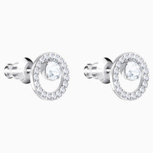 Load image into Gallery viewer, CREATIVITY CIRCLE PIERCED EARRINGS, WHITE, RHODIUM PLATED