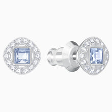 Load image into Gallery viewer, ANGELIC SQUARE PIERCED EARRINGS, BLUE, RHODIUM PLATED