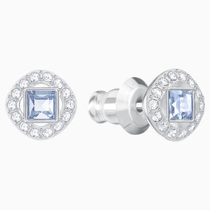 ANGELIC SQUARE PIERCED EARRINGS, BLUE, RHODIUM PLATED