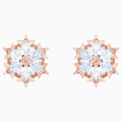 Magic Pierced Earrings, White, Rose-gold tone plated