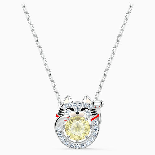 SWAROVSKI SPARKLING DANCE CAT NECKLACE, LIGHT MULTI-COLORED, RHODIUM PLATED