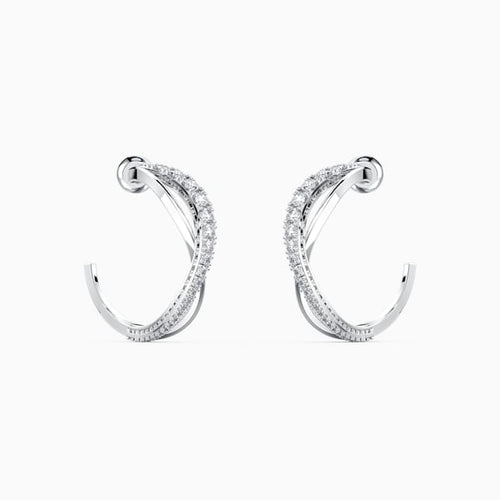 TWIST HOOP PIERCED EARRINGS, WHITE, RHODIUM PLATED