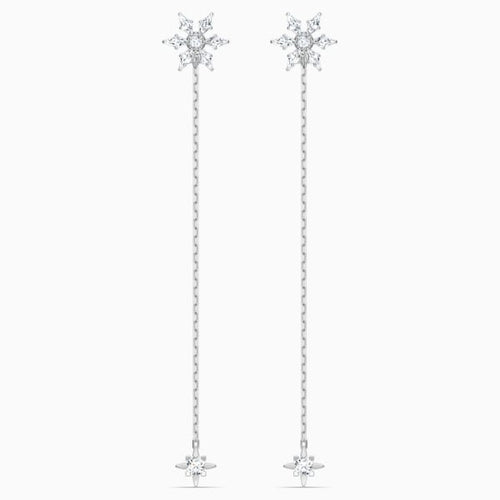 MAGIC CHAIN PIERCED EARRINGS, WHITE, RHODIUM PLATED