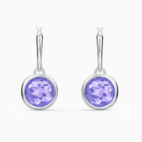 TAHLIA MINI HOOP PIERCED EARRINGS, PURPLE, RHODIUM PLATED