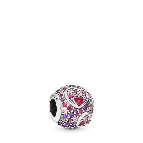 Pandora Asymmetric Hearts of Love Charm, Red & Pink CZ, Royal Purple Crystals