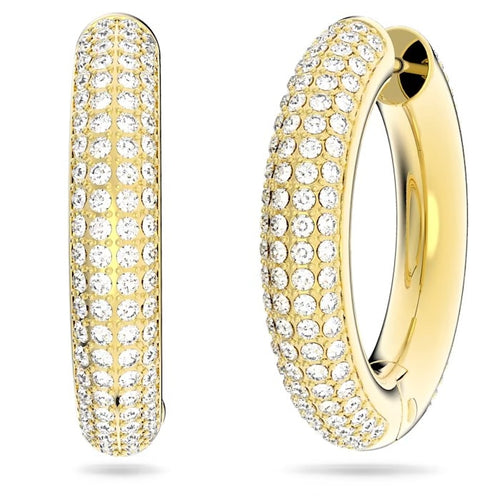 Dextera hoop earrings Pavé, Medium, White, Gold-tone plated