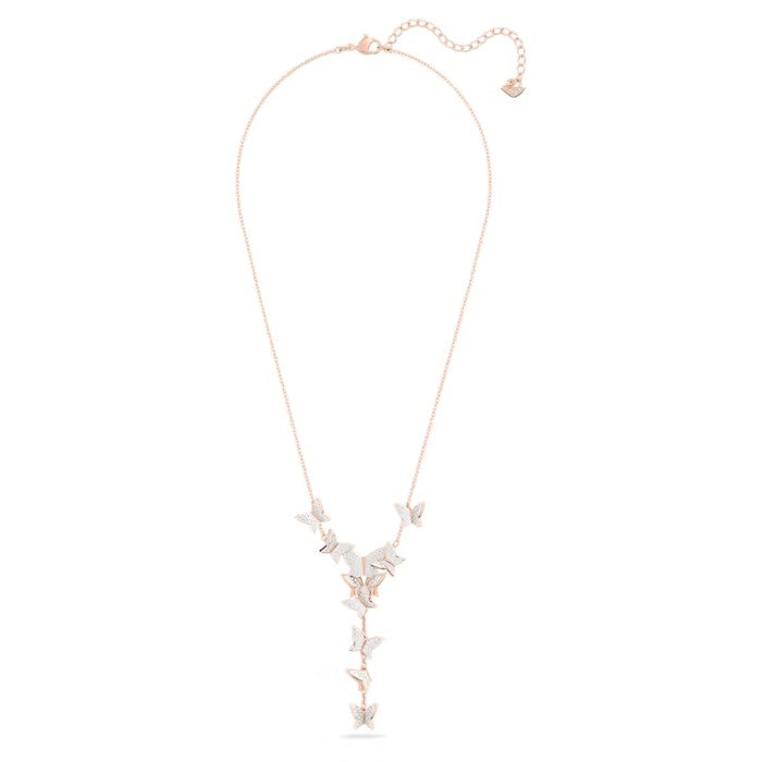 Swarovski Lilia Necklace, Butterfly, White, Rose Gold-Tone Plated