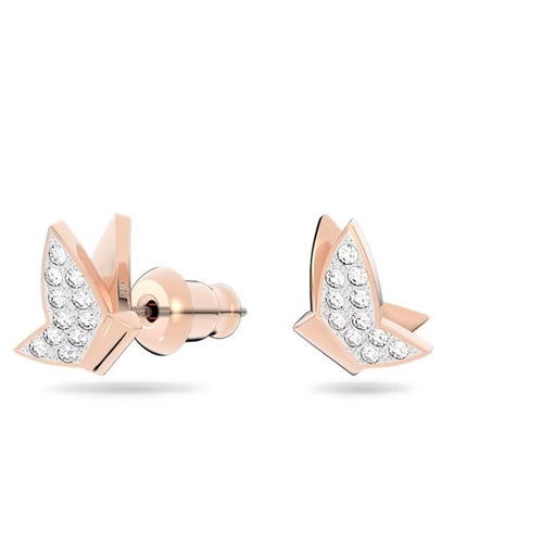 Lilia stud earrings Butterfly, White, Rose gold-tone plated