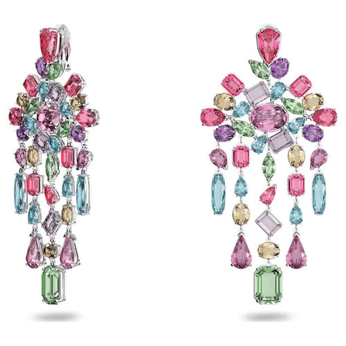 Gema clip earrings Chandelier, Multicolored, Rhodium plated