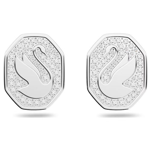 Signum stud earrings Swan, White, Rhodium plated