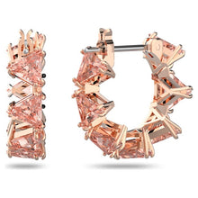 Load image into Gallery viewer, Ortyx hoop earrings Triangle cut, Small, Pink, Rose gold-tone plated