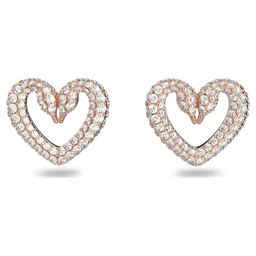 Una stud earrings Heart, Small, White, Rose gold-tone plated