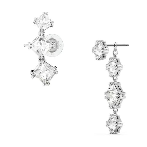 Millenia ear cuff Set (2), Asymmetrical, White, Rhodium plated