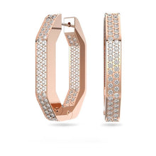 Load image into Gallery viewer, Dextera hoop earrings Octagon, Pavé, Medium, White, Rose gold-tone plated