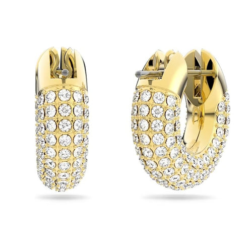 Dextera hoop earrings Pavé, Small, White, Gold-tone plated