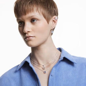 Millenia drop earrings Octagon cut, Blue, Rhodium plated
