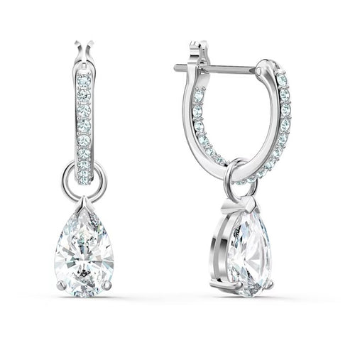 Attract hoop earrings Pear cut, White, Rhodium plated