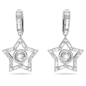 Stella hoop earrings Star, White, Rhodium plated