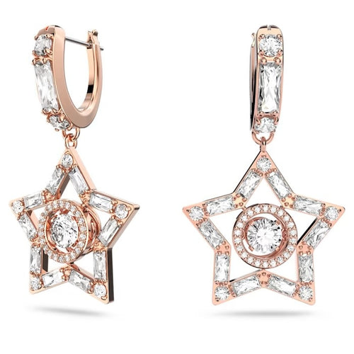 Stella hoop earrings Star, White, Rose gold-tone plated