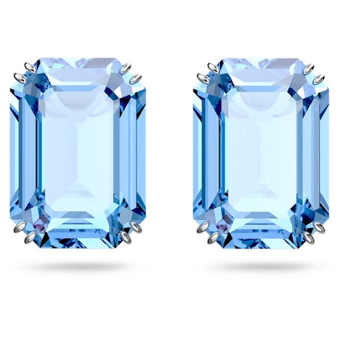 Millenia drop earrings Octagon cut, Blue, Rhodium plated