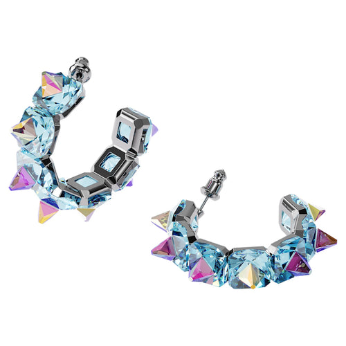 Swarovski Chroma hoop earrings Blue, Rhodium plated