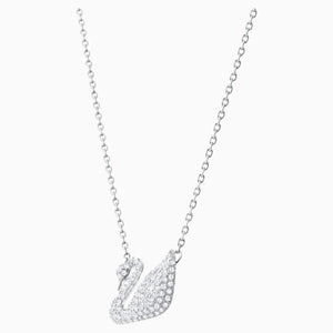 SWAN NECKLACE, WHITE, RHODIUM PLATED