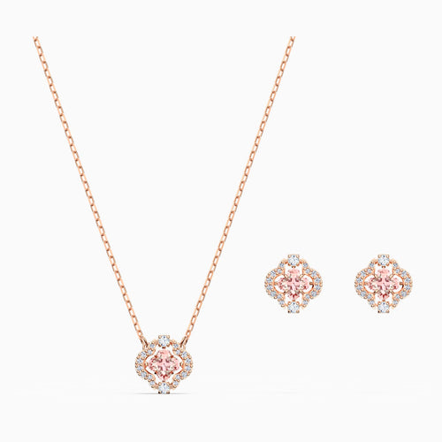 SWAROVSKI SPARKLING DANCE CLOVER SET, PINK, ROSE-GOLD TONE PLATED