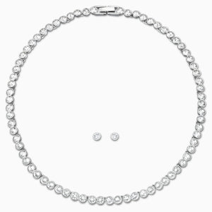 TENNIS SET, WHITE, RHODIUM PLATED