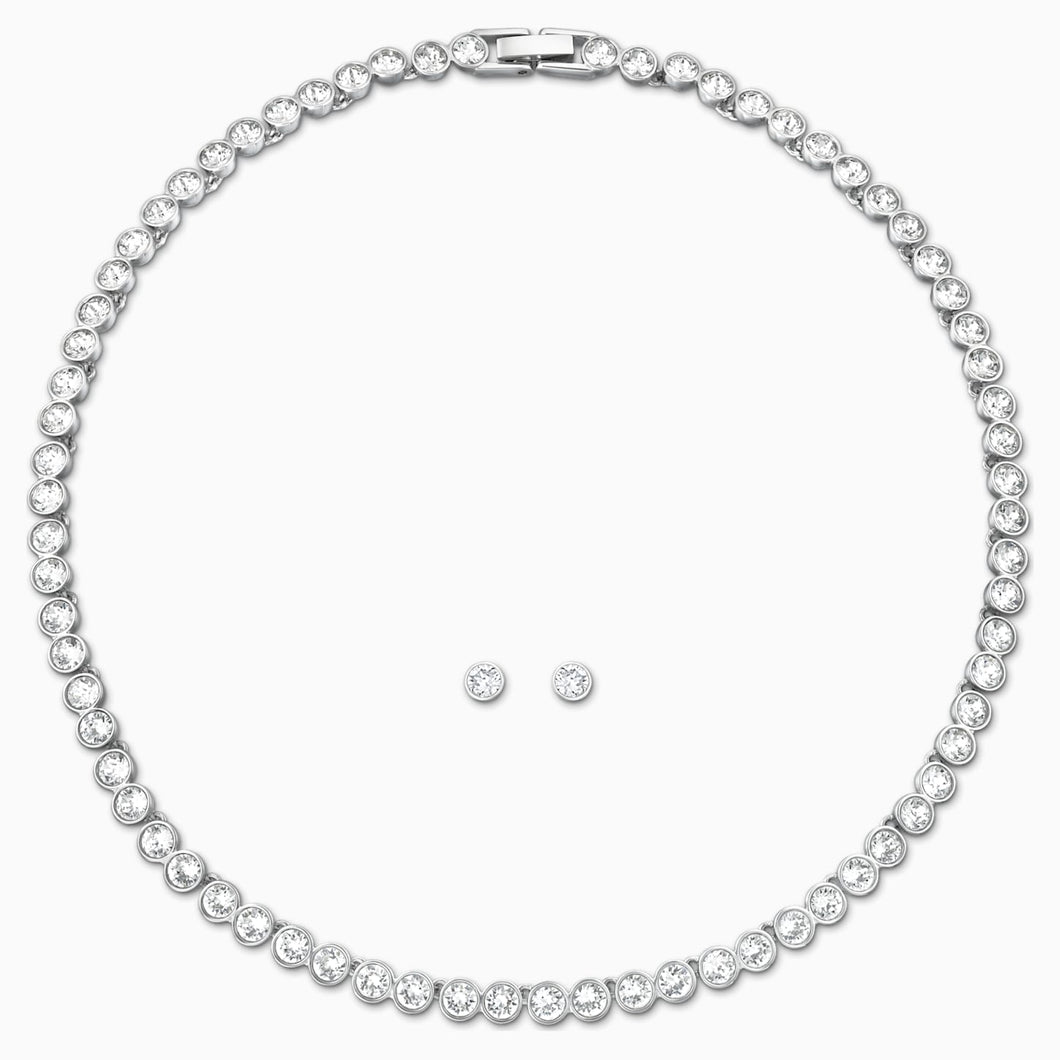 TENNIS SET, WHITE, RHODIUM PLATED