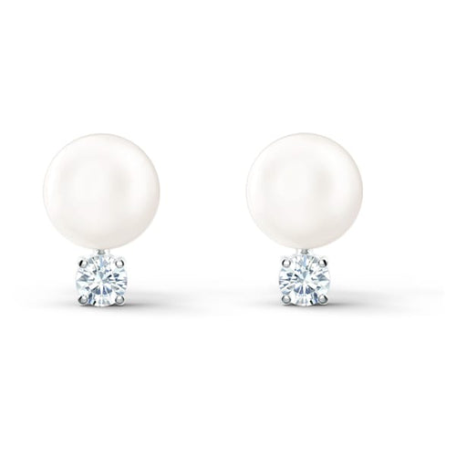 Swarovski Treasure Pearl Pierced Earrings, White, Rhodium plated